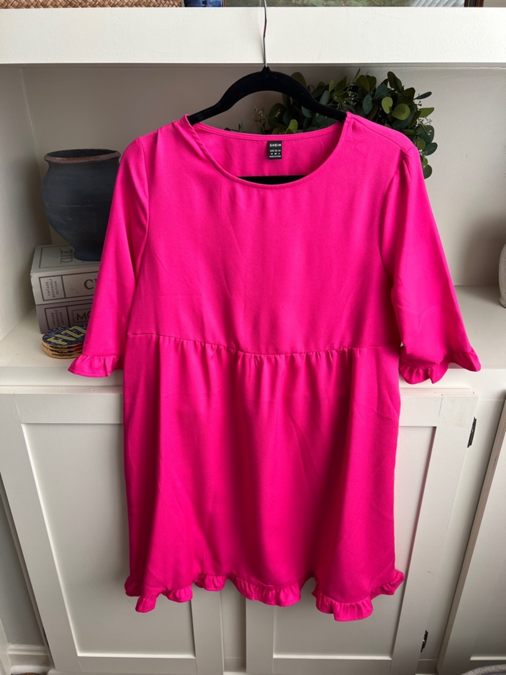 SHEIN Hot Pink Ruffle Trim Casual Girls' Dress